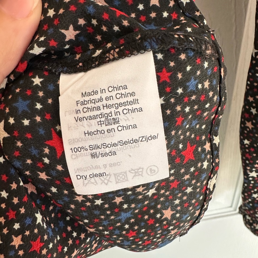 Madewell Women’s Small 100% Silk Ruffle Hem Wrap Blouse Starry Night - Picture 7 of 8